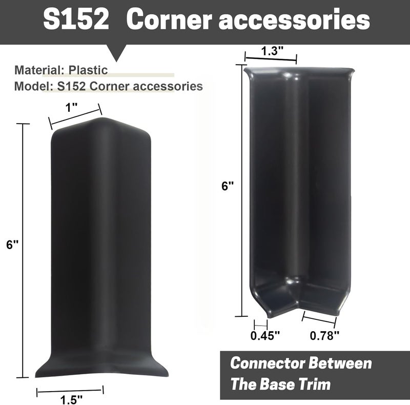 COUKIU Self Adhesive Baseboard Corner Blocks, 6inch(Width)3 Inside + 3 Outside Corners-Connector Between The Wall Base Cove Base Rubber Moulding Trim, Perfect Match for Our S152 Baseboard(Black) - Image 2